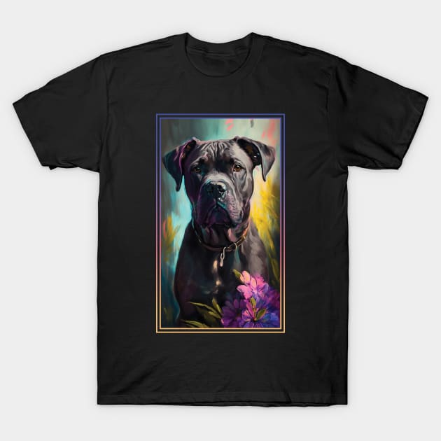 Cane Corso Dog Vibrant Tropical Flower Tall Digital Oil Painting Portrait 3 T-Shirt by ArtHouseFlunky